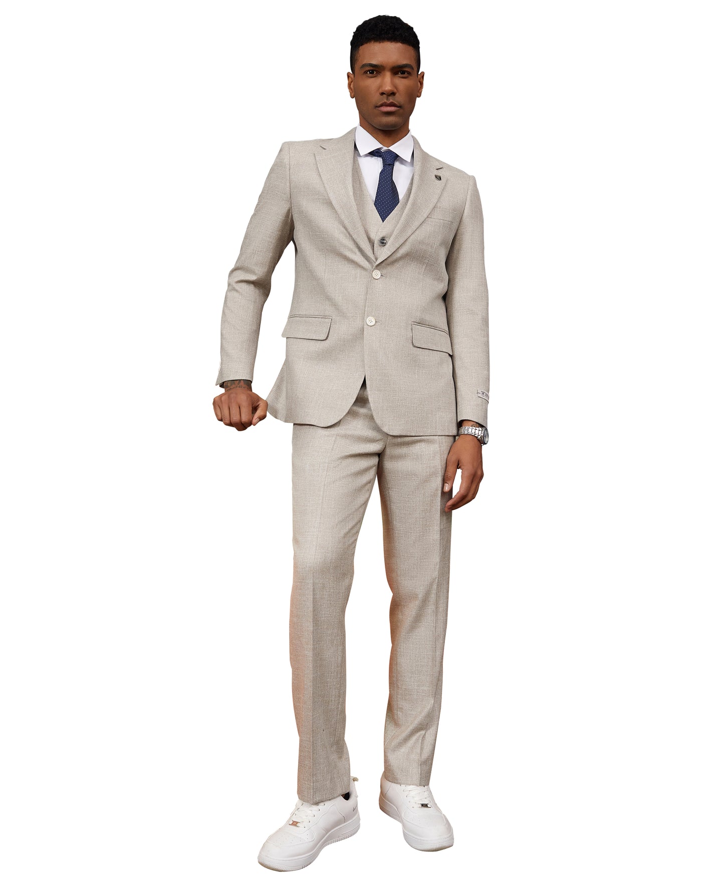 Grey Solid Textured 3 PC Stacy Adams Suit