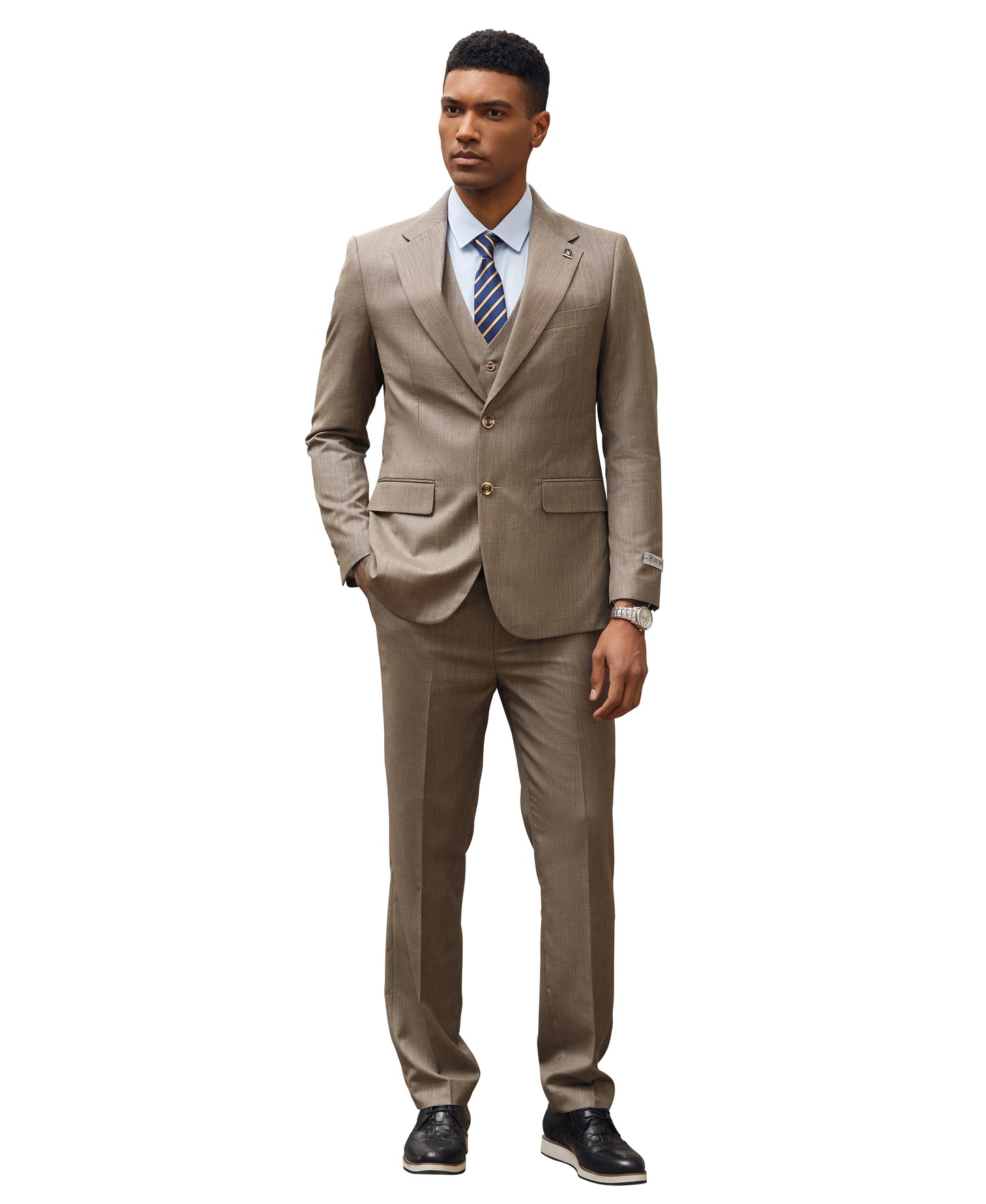 Dark Tan Solid Textured 3 PC Stacy Adams Suit