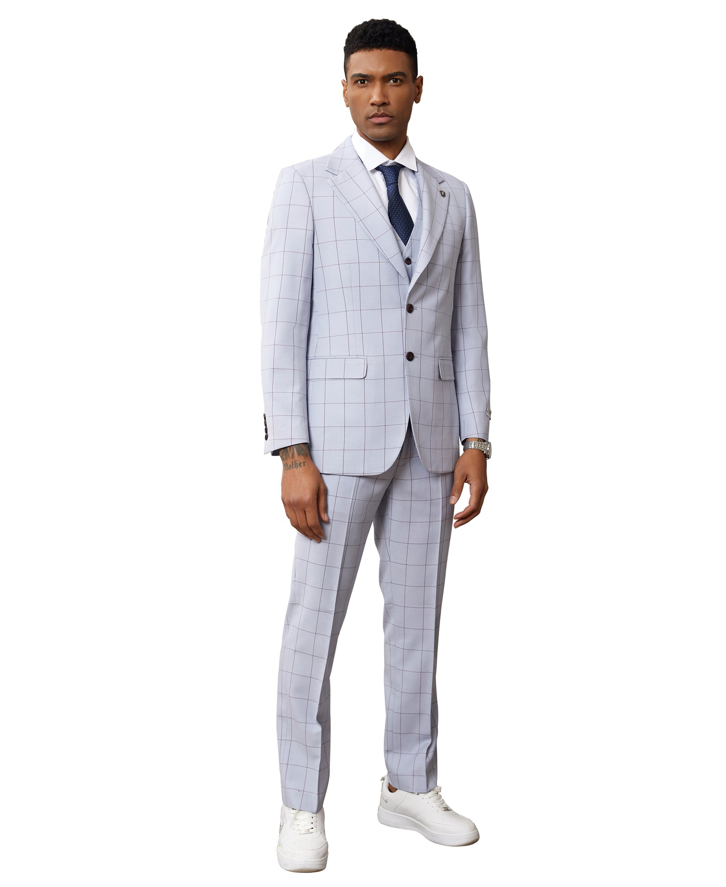 Blue Windowpane 3 PC Stacy Adams Suit