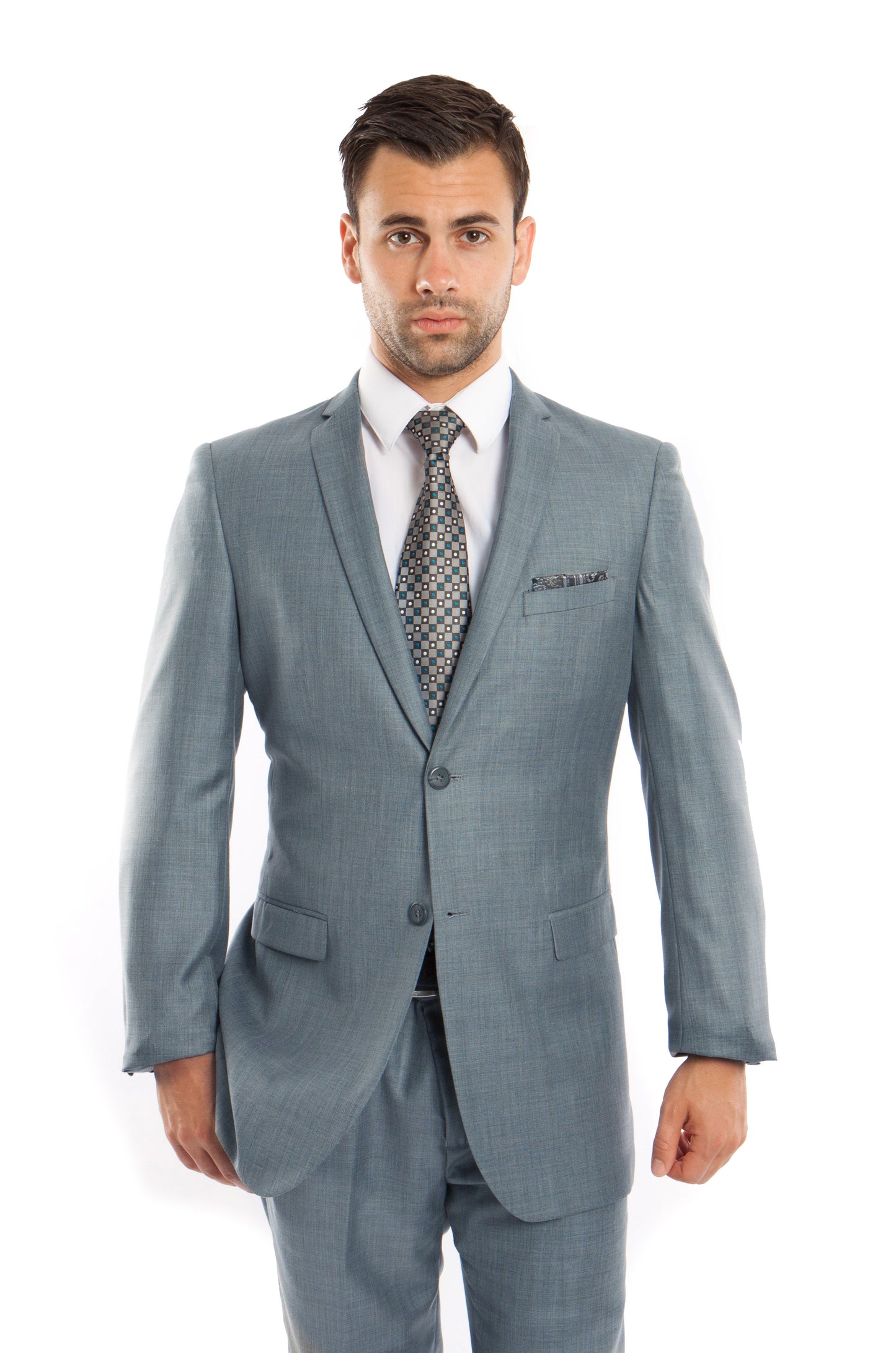 Smoke Blue Solid 2-PC Slim Fit Performance Stretch Suits