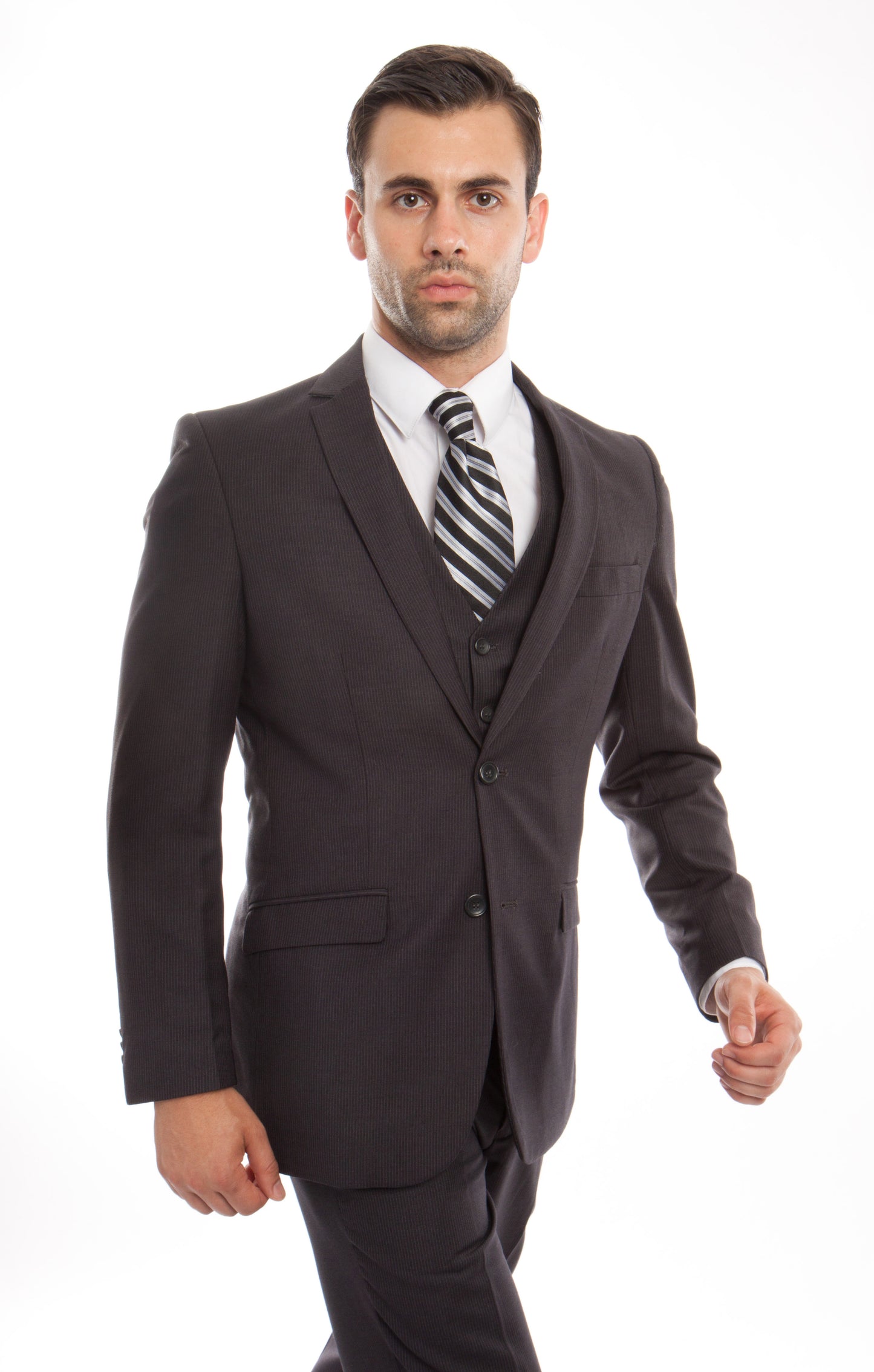 Gray Pinstripe Tone on Tone 3-PC Slim Fit Stretch