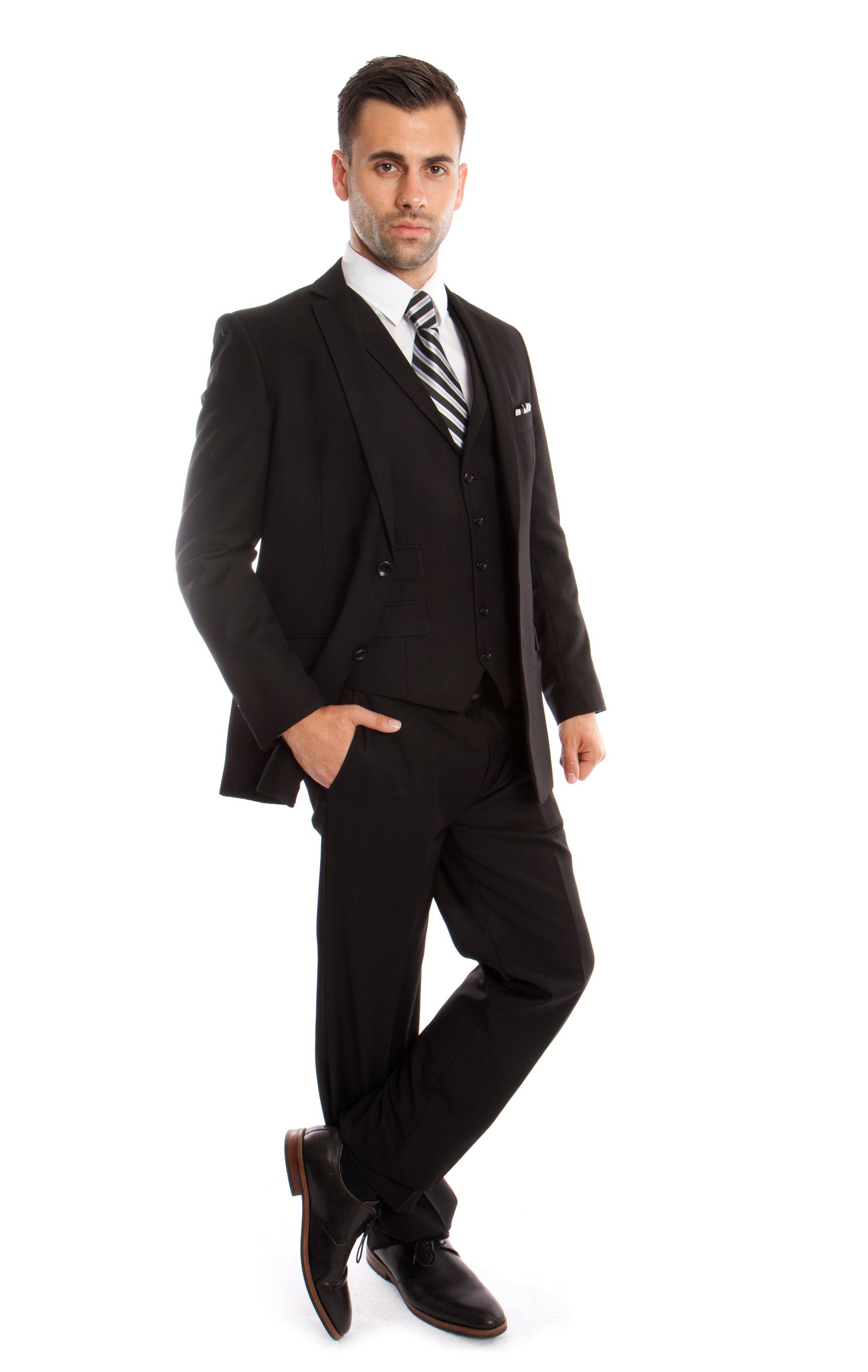 Black Solid 3-PC Slim Fit Performence Stretch