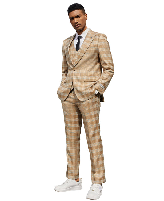 Light Tan Glen Plaid 3 PC Stacy Adams Suit
