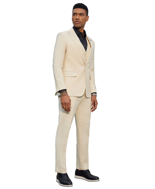 Tan Solid 3 PC Stacy Adams Suit